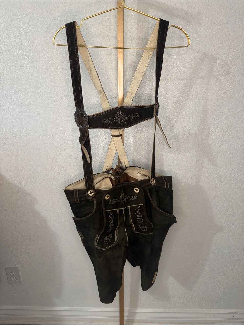 ANGERMAIER- Traditional Men’s goat Leather Lederhosen with Suspenders - Brown-50